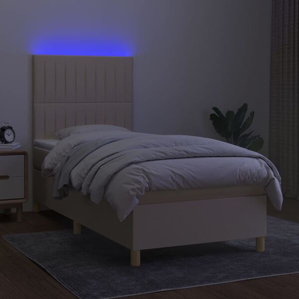 vidaXL Sommier &agrave; lattes de lit et matelas et LED Cr&egrave;me 90x200 cm Tissu