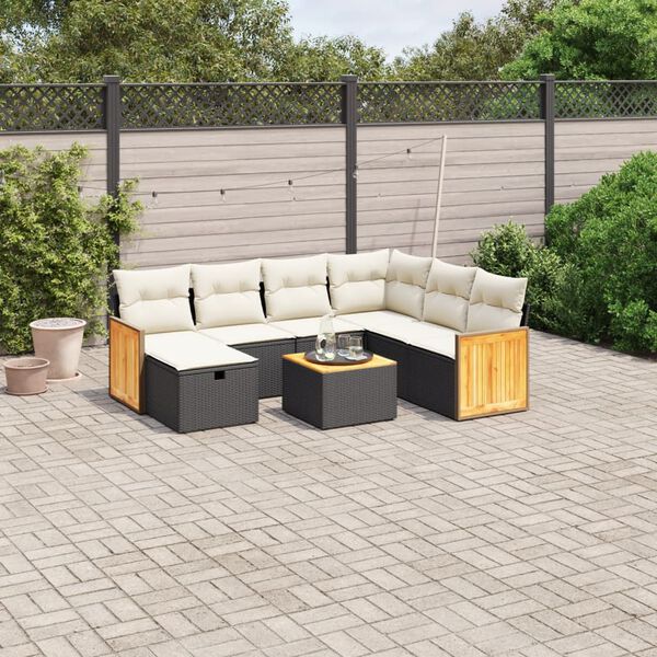 vidaXL Salon de jardin 8 pcs avec coussins noir r&eacute;sine tress&eacute;e