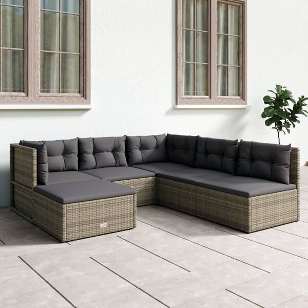 vidaXL Salon de jardin 6 pcs avec coussins Gris R&eacute;sine tress&eacute;e