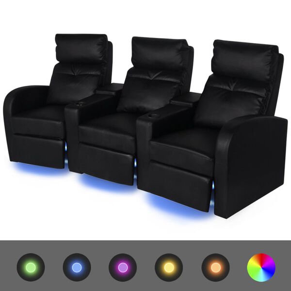 vidaXL Fauteuil inclinable à LED à 3 places cuir artificiel noir