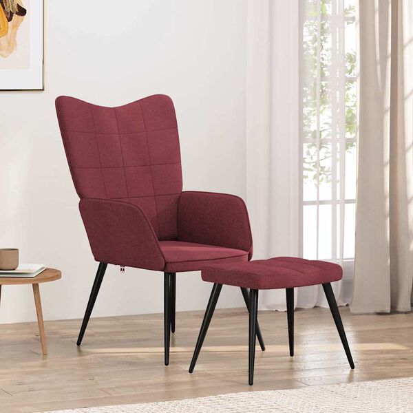 vidaXL Chaise de relaxation avec tabouret Rouge bordeaux Tissu