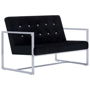 vidaXL Canap&eacute; 2 places avec accoudoirs Noir Chrome et velours