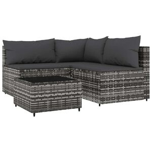 vidaXL Salon de jardin 4 pcs avec coussins Gris R&eacute;sine tress&eacute;e