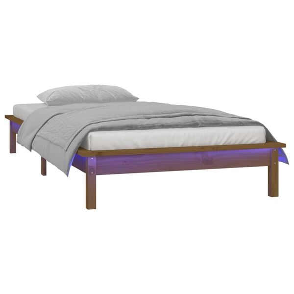 vidaXL Cadre de lit à LED sans matelas 90x190 cm bois massif