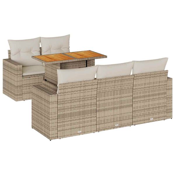 vidaXL Salon de jardin avec coussins 6 pcs beige r&eacute;sine tress&eacute;e