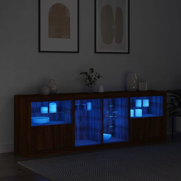 vidaXL Buffet avec lumi&egrave;res LED ch&ecirc;ne marron 202x37x67 cm