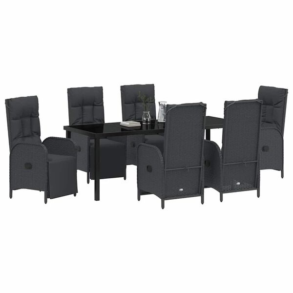 vidaXL Ensemble de salle &agrave; manger pour jardin 7 pcs Noir polyrotin
