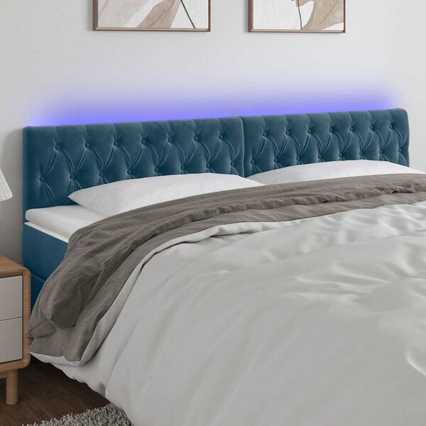 vidaXL T&ecirc;te de lit &agrave; LED Bleu fonc&eacute; 180x7x78/88 cm Velours