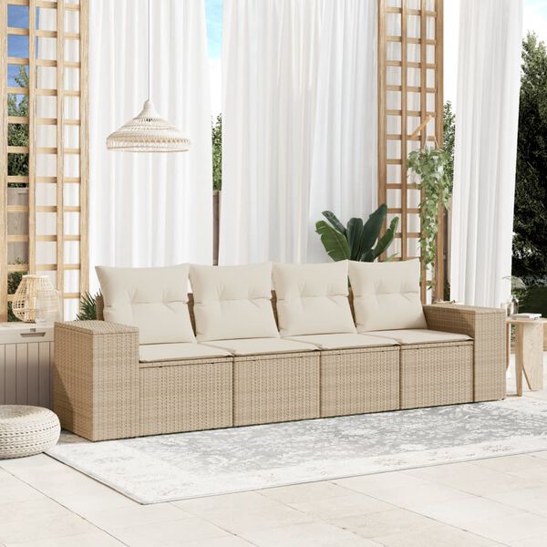 vidaXL Salon de jardin avec coussins 4 pcs beige r&eacute;sine tress&eacute;e