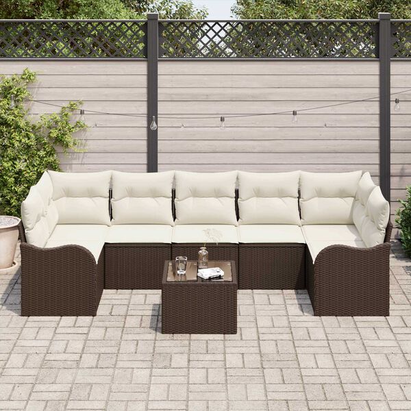 vidaXL Ensemble de canap&eacute; de jardin avec coussin 8 pcs Marron et Cr&egrave;me