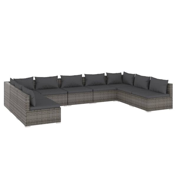 vidaXL Salon de jardin 9 pcs avec coussins R&eacute;sine tress&eacute;e Gris
