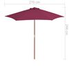 vidaXL Parasol d'extérieur avec mât en bois 270 cm rouge bordeaux