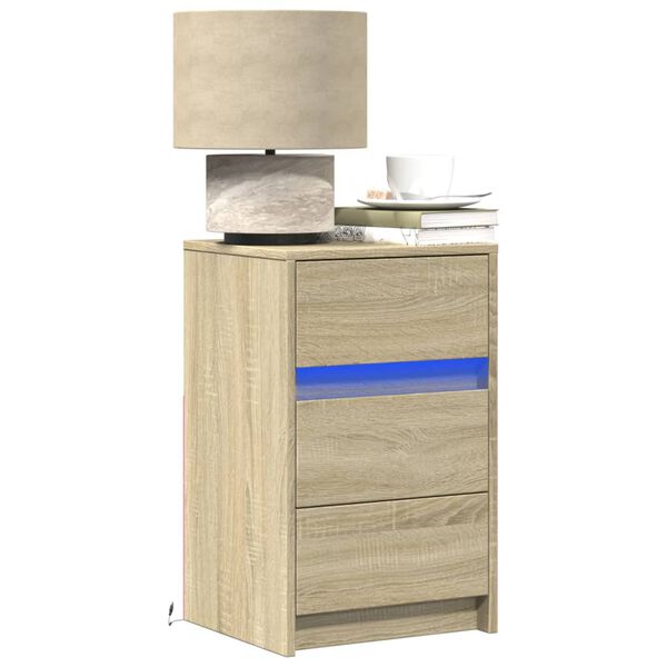 vidaXL Armoire de chevet avec lumi&egrave;res LED ch&ecirc;ne sonoma