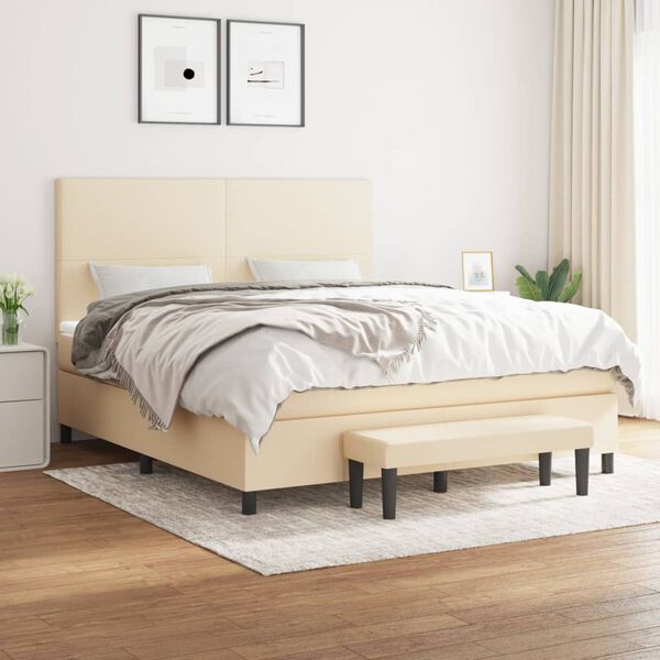 vidaXL Sommier &agrave; lattes de lit avec matelas Cr&egrave;me 180x200 cm Tissu