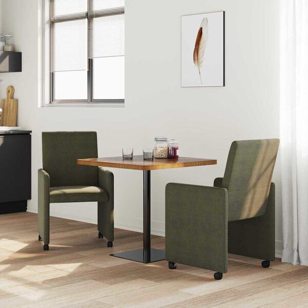vidaXL Chaises de Salle &agrave; Manger avec Roues 2 pcs Vert arm&eacute;e
