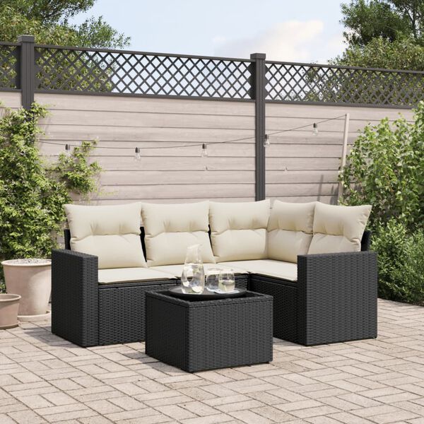 vidaXL Salon de jardin 5 pcs avec coussins noir r&eacute;sine tress&eacute;e