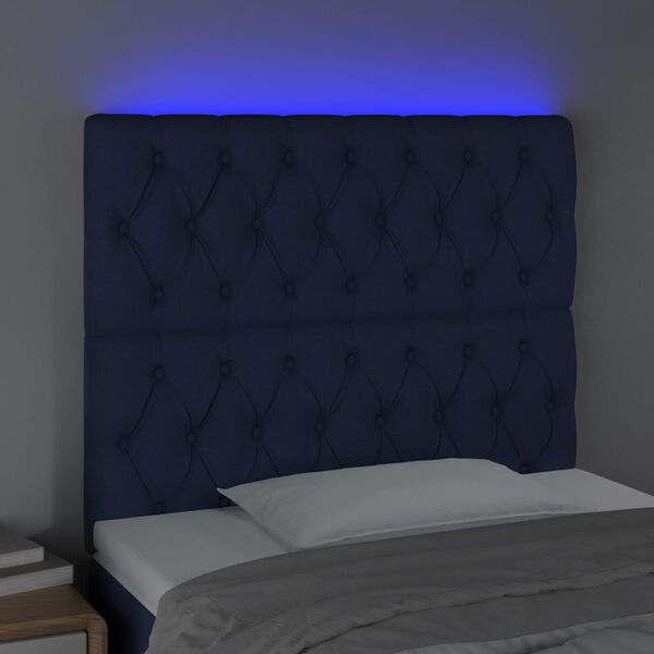 vidaXL T&ecirc;te de lit &agrave; LED Bleu 100x7x118/128 cm Tissu