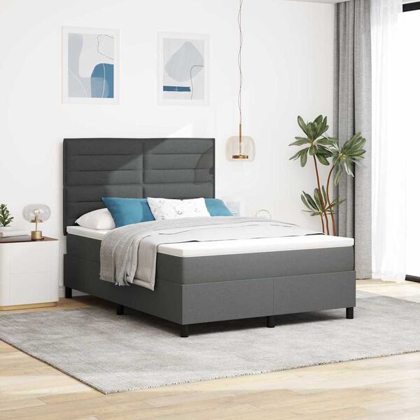 vidaXL Lit &agrave; ressorts avec matelas Gris fonc&eacute; 140 x 200 cm tissu
