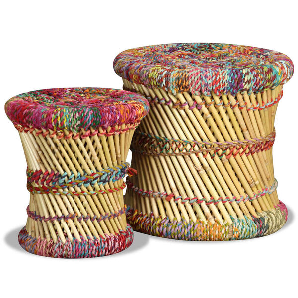 vidaXL Tabourets avec d&eacute;tails chindi lot de 2 multicolore bambou