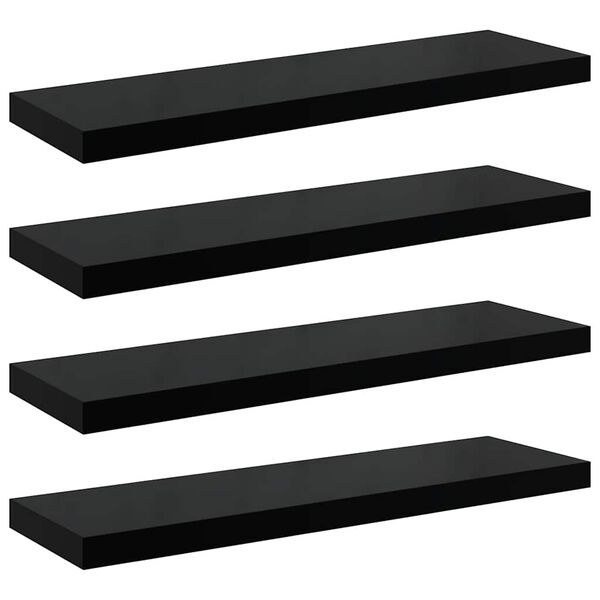 vidaXL &Eacute;tag&egrave;re murale flottante 4 pcs Noir brillant 80x23,5x3,8 cm MDF