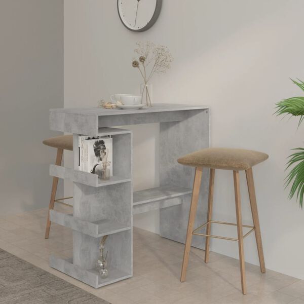 vidaXL Table de bar étagère de rangement Gris béton Bois d'ingénierie