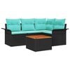 vidaXL Ensemble de canap&eacute; de jardin 5 pcs Noir et turquoise polyrotin