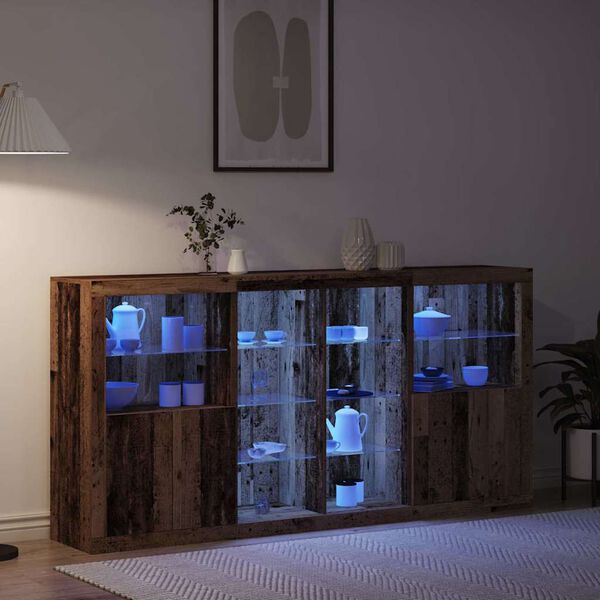 vidaXL Buffet LED 3 pcs Bois ancien 202 x 37 x 100 cm