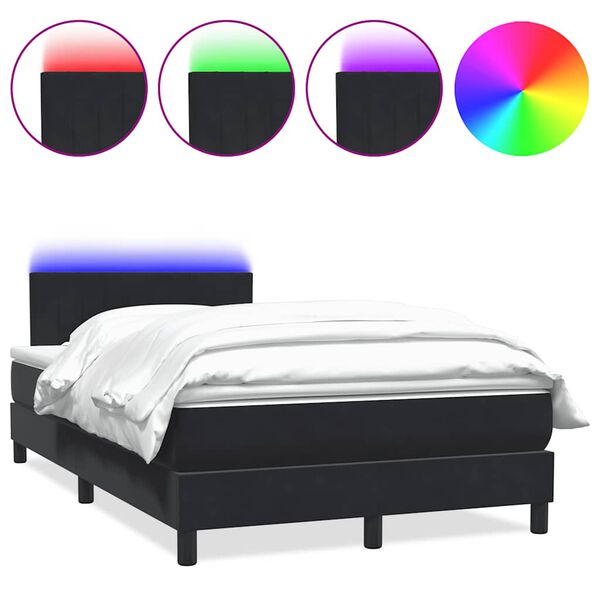 vidaXL Sommier &agrave; lattes de lit avec matelas et LED noir 120x220 cm velours