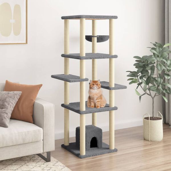 vidaXL Arbre &agrave; chat avec griffoirs en sisal Gris fonc&eacute; 154 cm