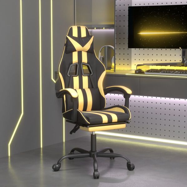 vidaXL Chaise de jeu avec repose-pied Noir et dor&eacute; Similicuir