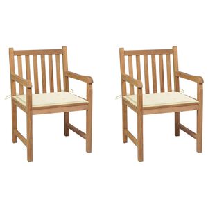 vidaXL Chaises de jardin lot de 2 et coussins cr&egrave;me Bois teck massif