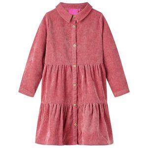 Robe enfants à manches longues velours côtelé rose ancien 104