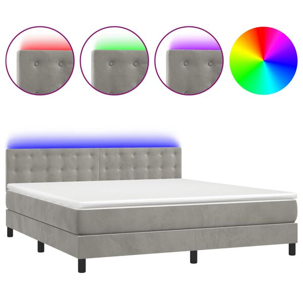 vidaXL Sommier &agrave; lattes de lit matelas et LED Gris clair 180x200 cm