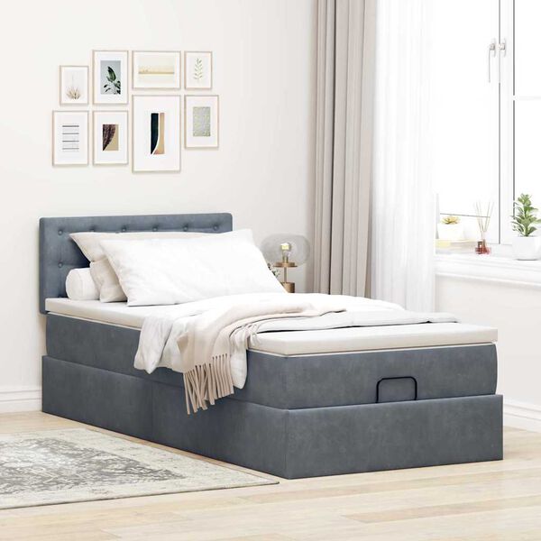 vidaXL Cadre de lit ottoman avec matelas gris fonc&eacute; 90x190 cm velours