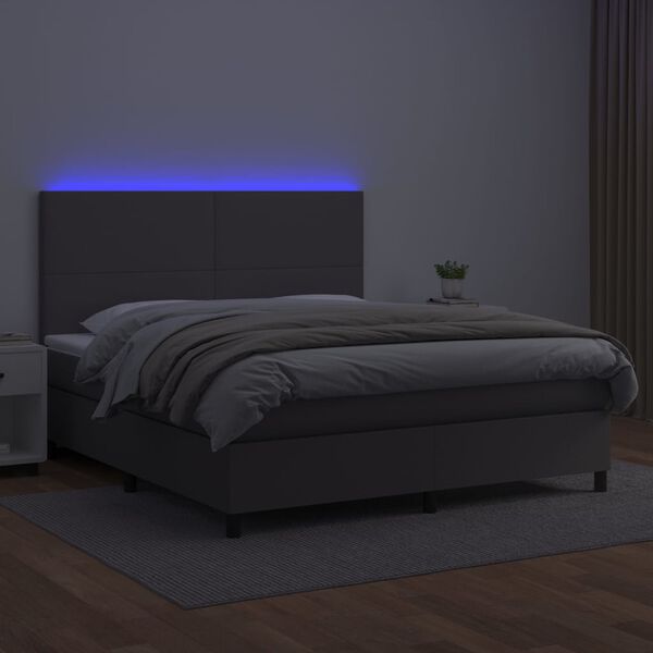 vidaXL Sommier &agrave; lattes de lit avec matelas et LED Gris 160x200 cm