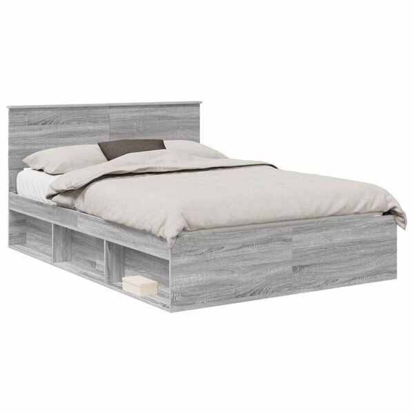 vidaXL Cadre de lit Gris Sonoma 135 x 190 cm Pin massif