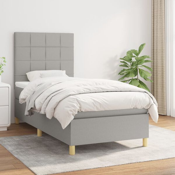 vidaXL Sommier &agrave; lattes de lit avec matelas Gris clair 100x200cm Tissu