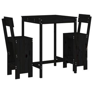 vidaXL Ensemble de bar de jardin 3 pcs noir bois de pin massif