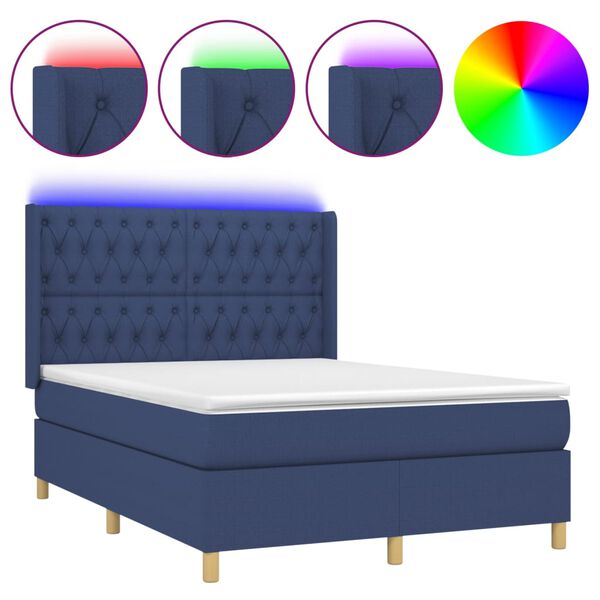 vidaXL Sommier &agrave; lattes de lit matelas et LED Bleu 140x190 cm Tissu