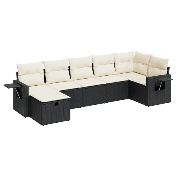 vidaXL Salon de jardin 7 pcs avec coussins noir r&eacute;sine tress&eacute;e