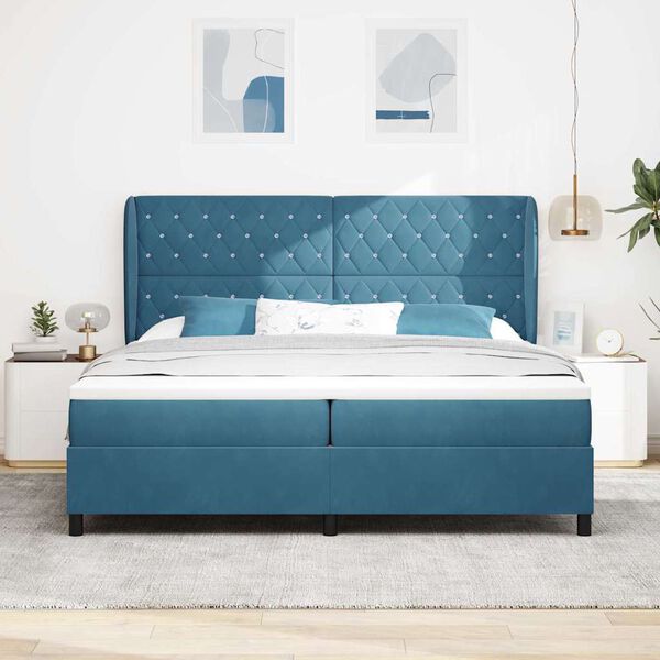 vidaXL Lit &agrave; ressorts avec matelas Bleu fonc&eacute; 200 x 200 cm Polyester