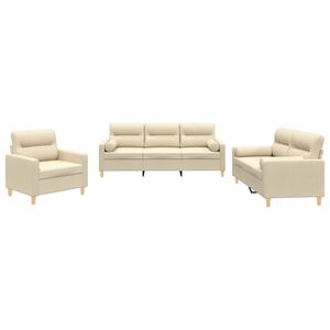 vidaXL Ensemble de canap&eacute;s 3 pcs avec coussins cr&egrave;me tissu