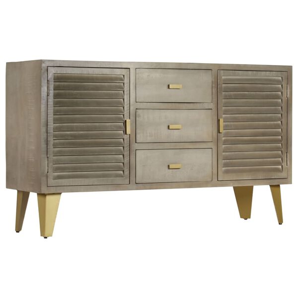 vidaXL Armoire &agrave; tiroirs Bois de manguier Gris avec laiton 140x40x80cm