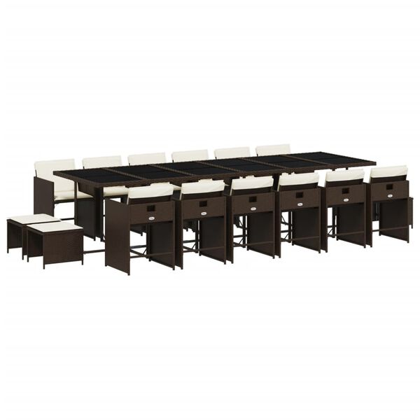 vidaXL Ensemble &agrave; manger de jardin et coussins 17 pcs marron rotin