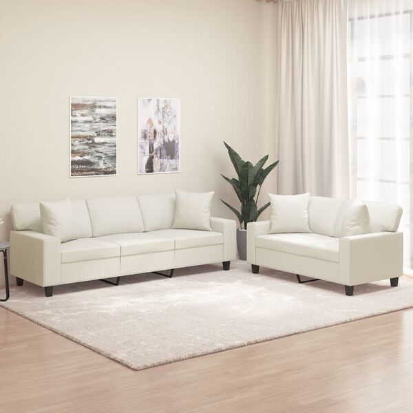 vidaXL Ensemble de canap&eacute;s 2pcs oreillers et coussins Cr&egrave;me Similicuir