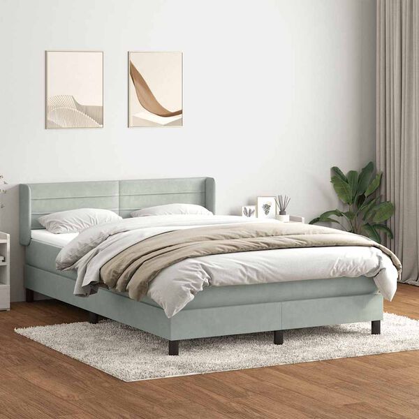 vidaXL Sommier &agrave; lattes de lit et matelas gris clair 140x210cm velours