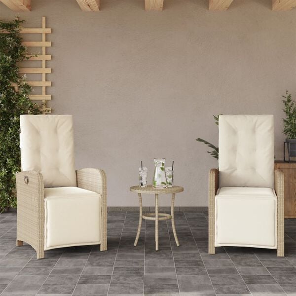 vidaXL Ensemble de bistro 3 pcs avec coussins beige r&eacute;sine tress&eacute;e