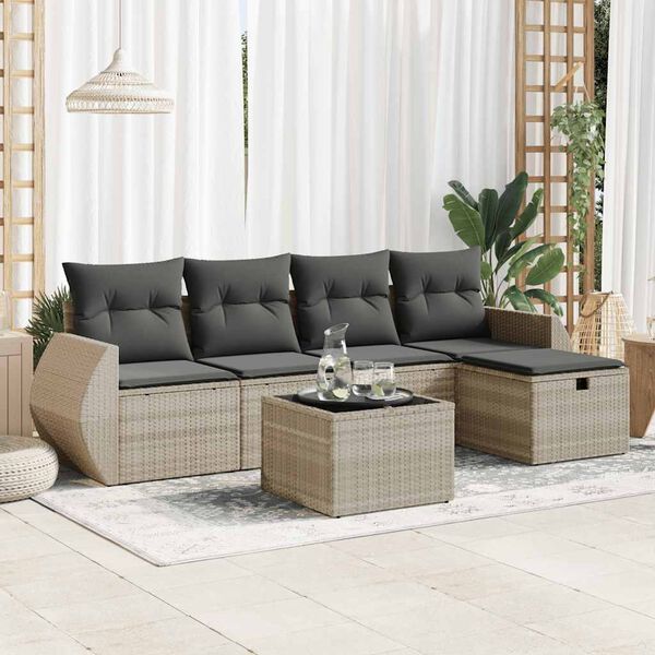 vidaXL Salon de jardin 5 pcs avec coussins gris clair résine tressée