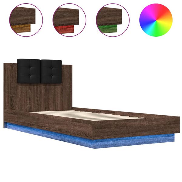 vidaXL Cadre de lit avec LED sans matelas ch&ecirc;ne marron 100x200 cm