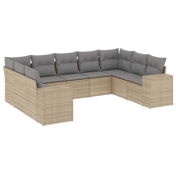 vidaXL Salon de jardin avec coussins 9 pcs beige r&eacute;sine tress&eacute;e